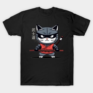 Japanese Cat Ninja Bushido a Vintage Otaku Samurai T-Shirt